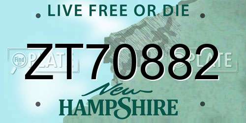 ZT70882 New Hampshire License Plate