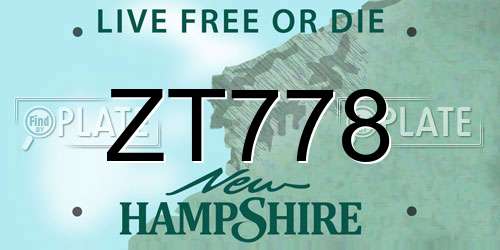ZT778 New Hampshire License Plate