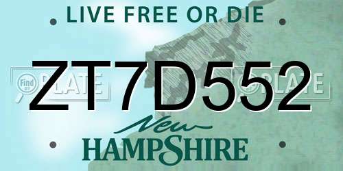ZT7D552 New Hampshire License Plate