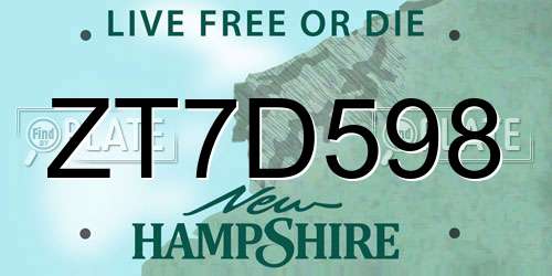 ZT7D598 New Hampshire License Plate