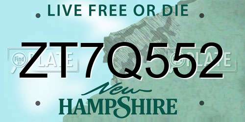 ZT7Q552 New Hampshire License Plate