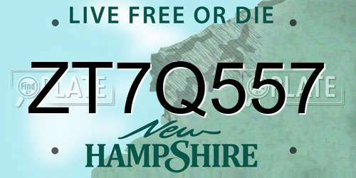 ZT7Q557 New Hampshire License Plate