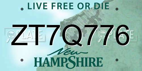 ZT7Q776 New Hampshire License Plate