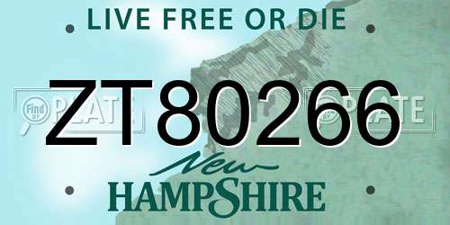 ZT80266 New Hampshire License Plate