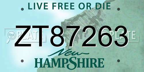 ZT87263 New Hampshire License Plate