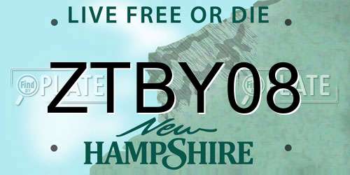 ZTBY08 New Hampshire License Plate