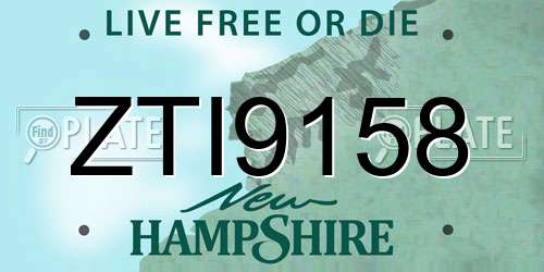 ZTI9158 New Hampshire License Plate