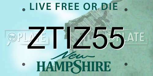 ZTIZ55 New Hampshire License Plate