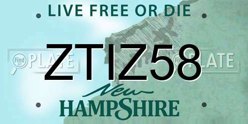 ZTIZ58 New Hampshire License Plate