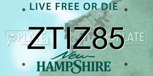 ZTIZ85 New Hampshire License Plate