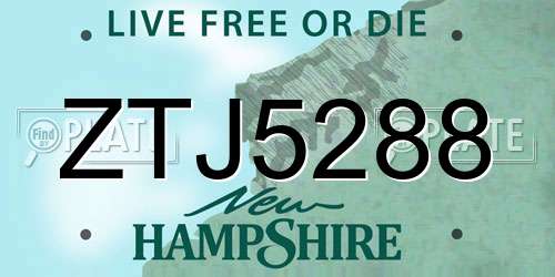 ZTJ5288 New Hampshire License Plate