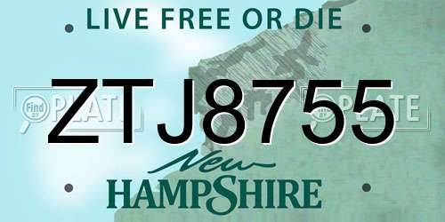 ZTJ8755 New Hampshire License Plate
