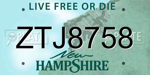 ZTJ8758 New Hampshire License Plate