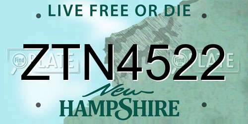 ZTN4522 New Hampshire License Plate