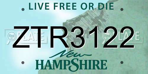 ZTR3122 New Hampshire License Plate