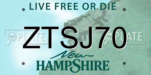 ZTSJ70 New Hampshire License Plate