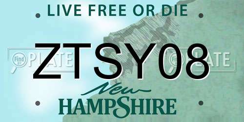 ZTSY08 New Hampshire License Plate