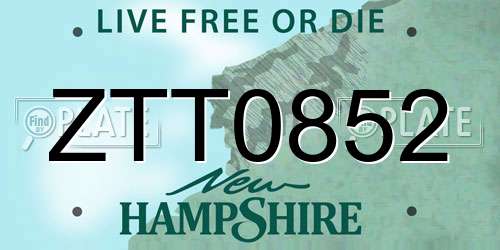 ZTT0852 New Hampshire License Plate