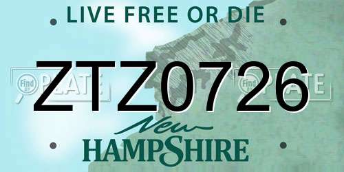 ZTZ0726 New Hampshire License Plate