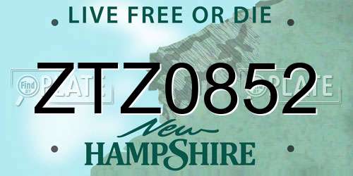ZTZ0852 New Hampshire License Plate