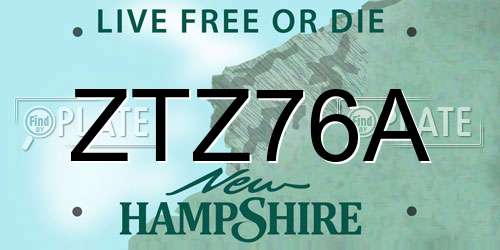 ZTZ76A New Hampshire License Plate