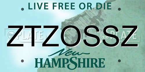 ZTZOSSZ New Hampshire License Plate