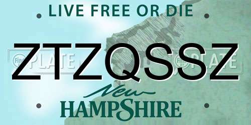 ZTZQSSZ New Hampshire License Plate