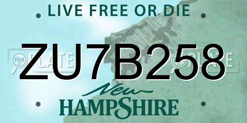 ZU7B258 New Hampshire License Plate