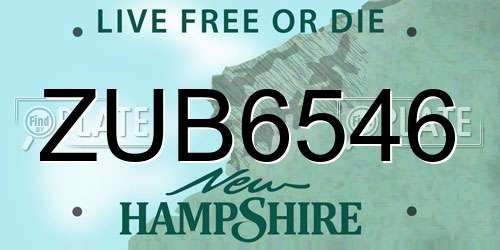 ZUB6546 New Hampshire License Plate