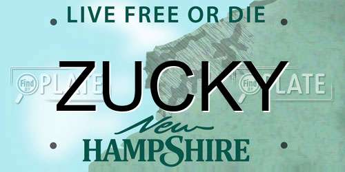 ZUCKY New Hampshire License Plate