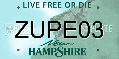 ZUPE03 New Hampshire License Plate
