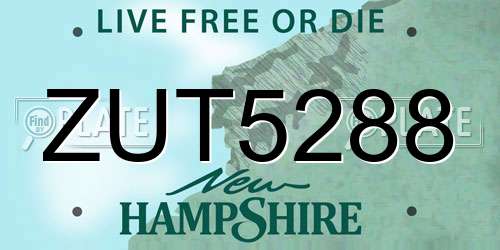 ZUT5288 New Hampshire License Plate