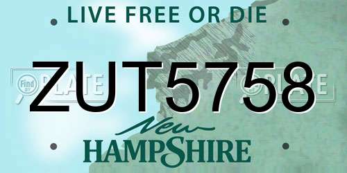 ZUT5758 New Hampshire License Plate