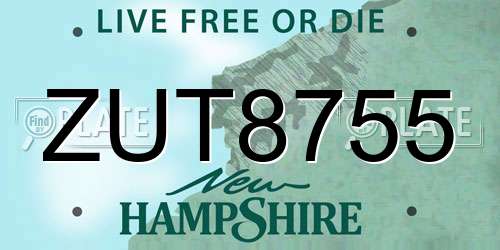 ZUT8755 New Hampshire License Plate