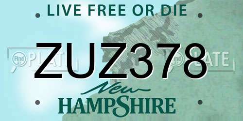 ZUZ378 New Hampshire License Plate