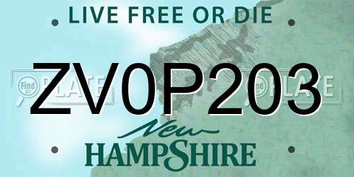 ZV0P203 New Hampshire License Plate