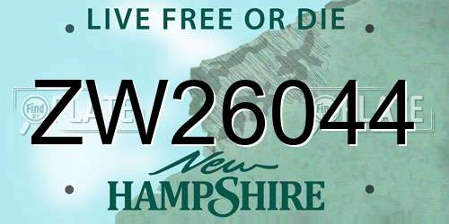 ZW26044 New Hampshire License Plate