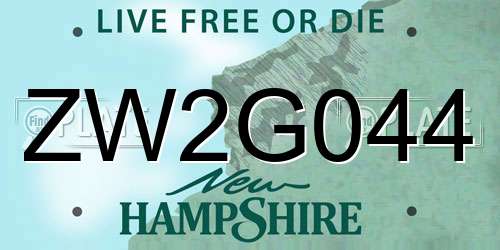 ZW2G044 New Hampshire License Plate