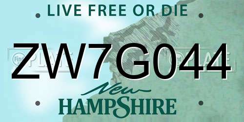 ZW7G044 New Hampshire License Plate