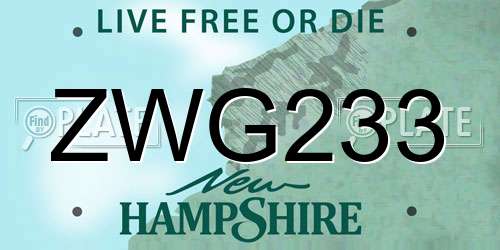 ZWG233 New Hampshire License Plate
