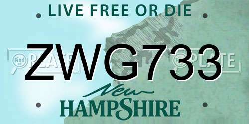 ZWG733 New Hampshire License Plate