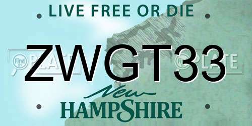 ZWGT33 New Hampshire License Plate