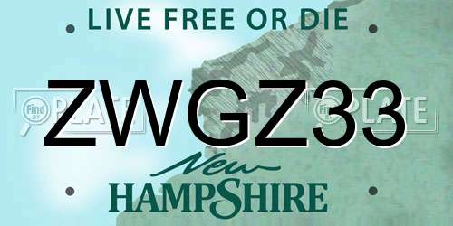 ZWGZ33 New Hampshire License Plate