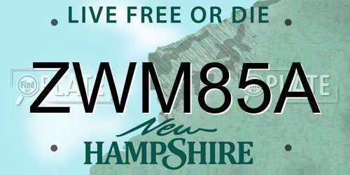 ZWM85A New Hampshire License Plate