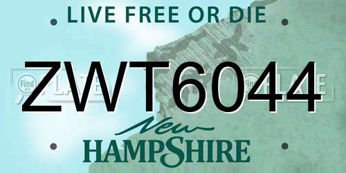 ZWT6044 New Hampshire License Plate