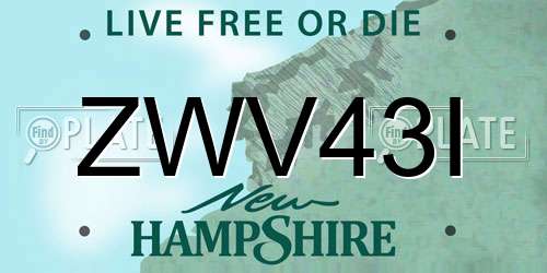 ZWV43I New Hampshire License Plate