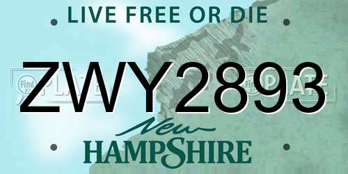 ZWY2893 New Hampshire License Plate