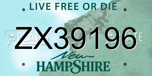 ZX39196 New Hampshire License Plate