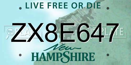 ZX8E647 New Hampshire License Plate