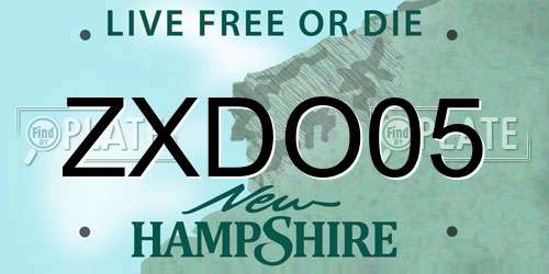 ZXDO05 New Hampshire License Plate